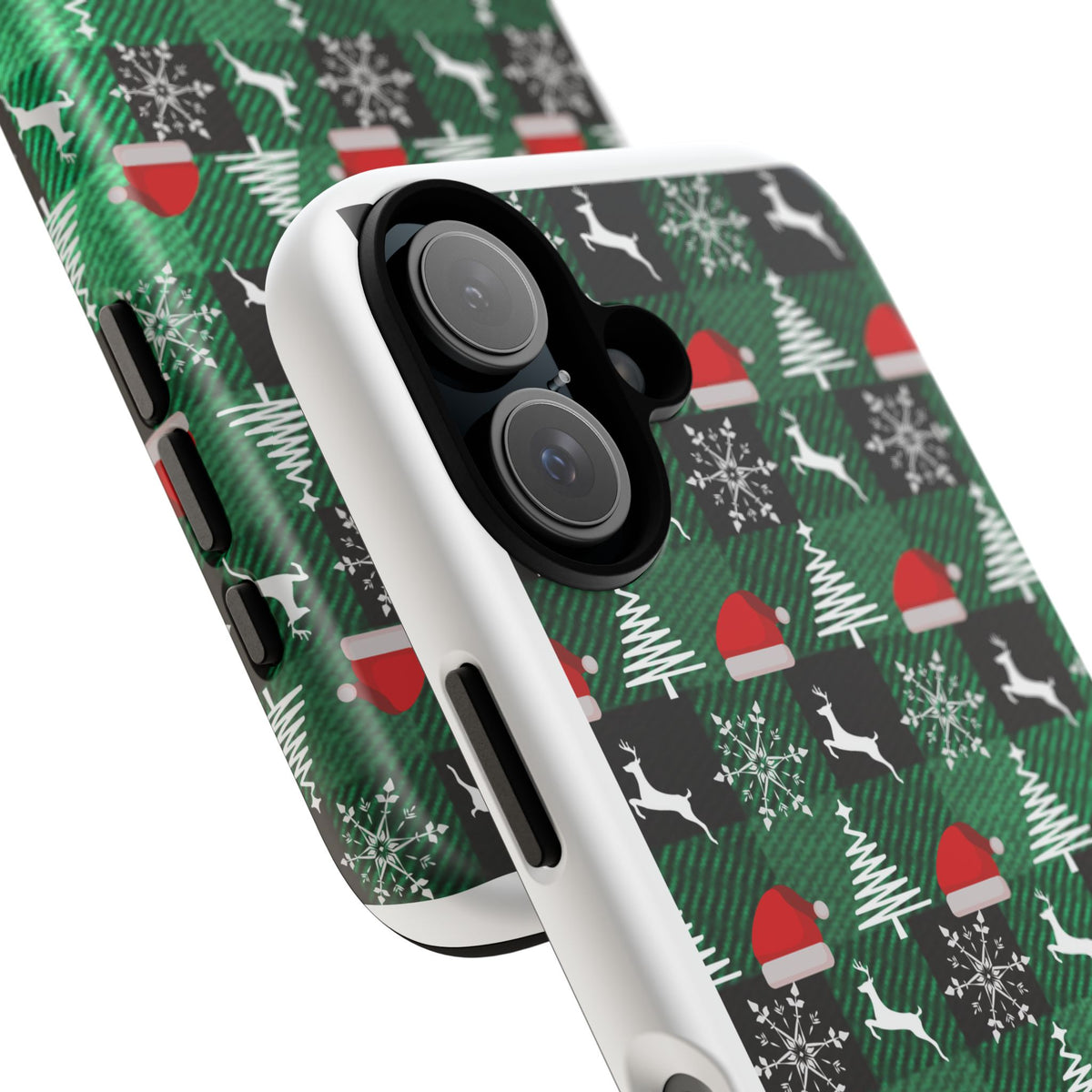 Christmas Plaid Phone Case – Santa Hats, Trees & Reindeer Holiday Pattern