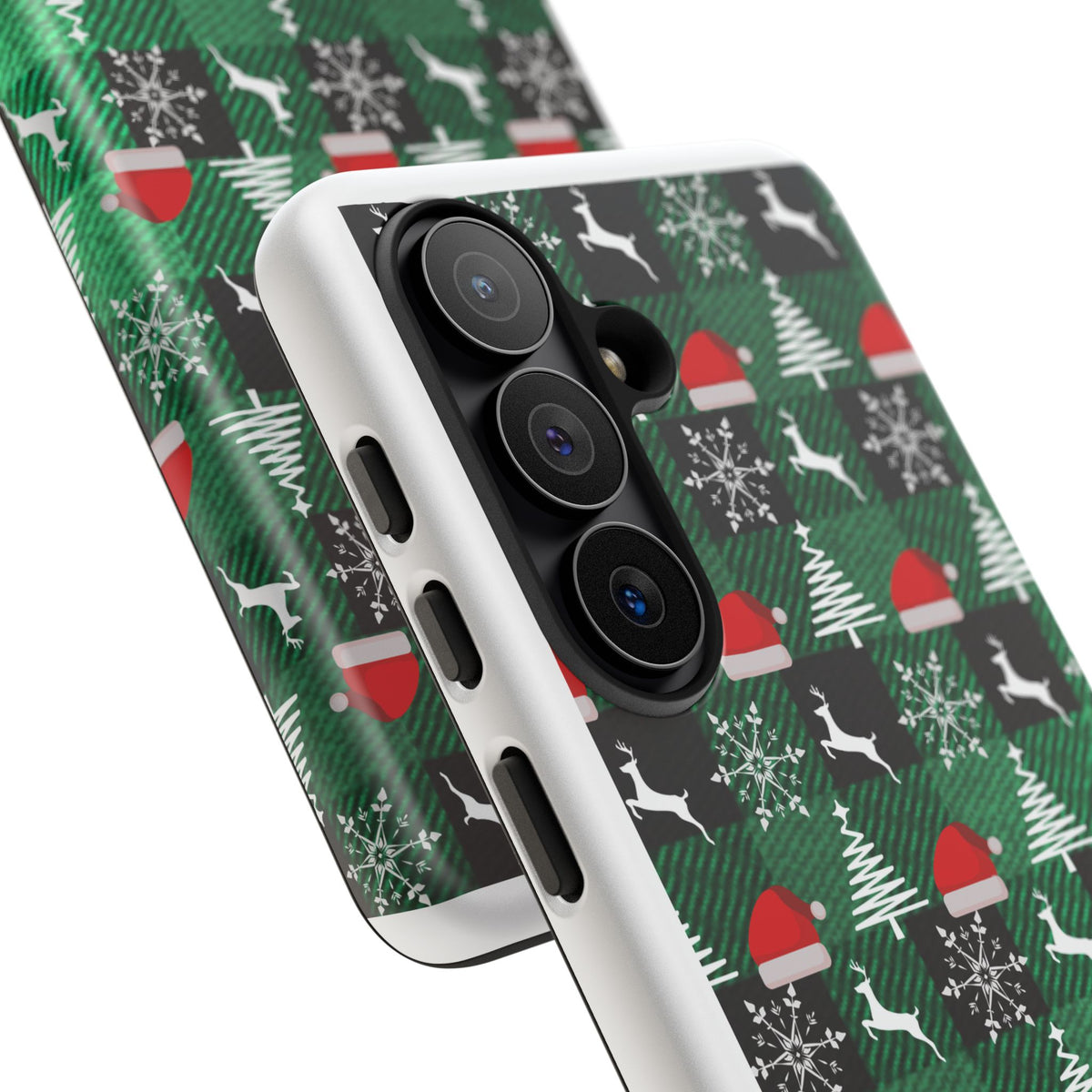 Christmas Plaid Phone Case – Santa Hats, Trees & Reindeer Holiday Pattern