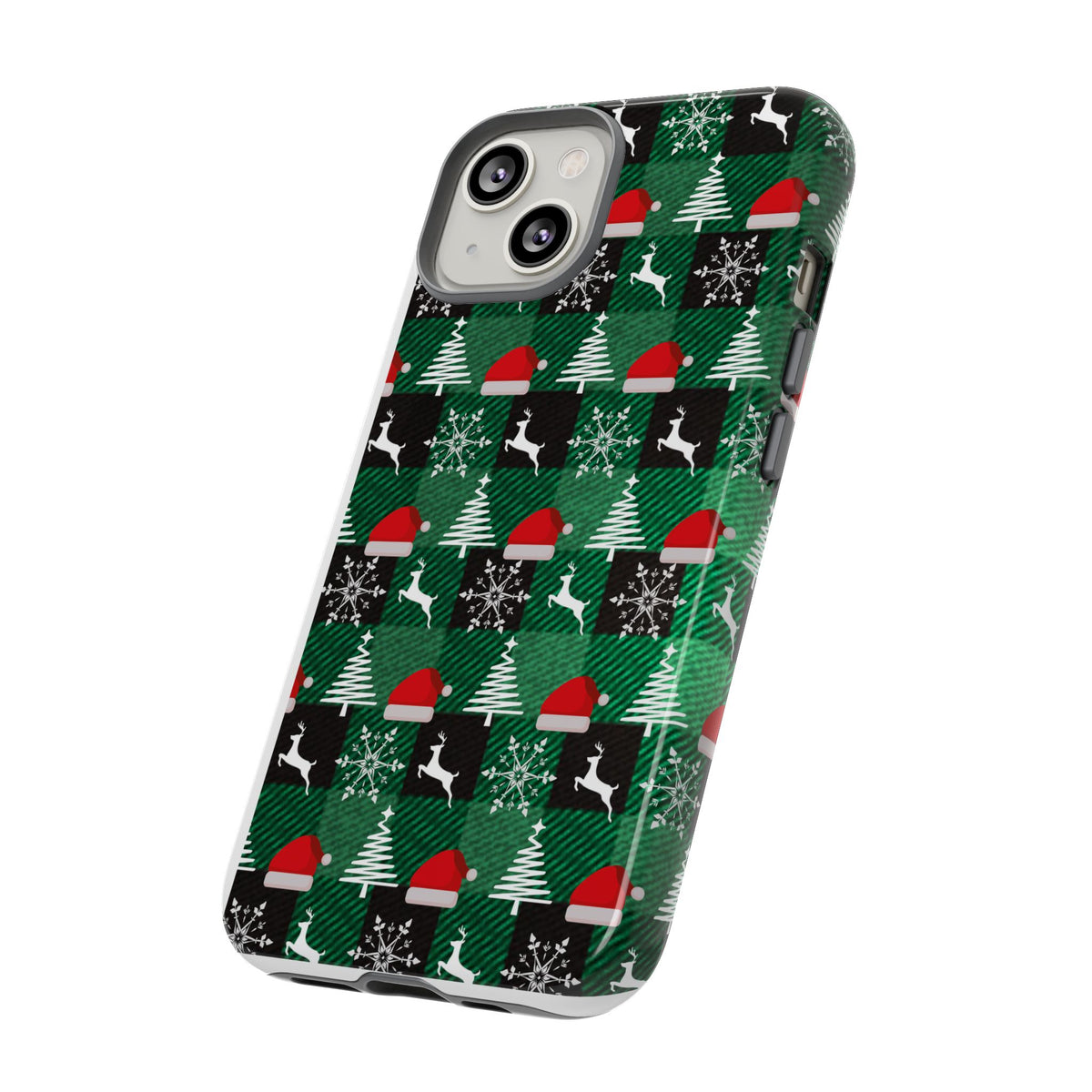 Christmas Plaid Phone Case – Santa Hats, Trees & Reindeer Holiday Pattern