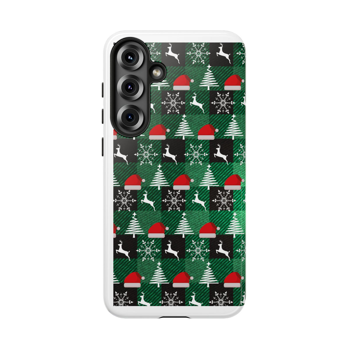 Christmas Plaid Phone Case – Santa Hats, Trees & Reindeer Holiday Pattern