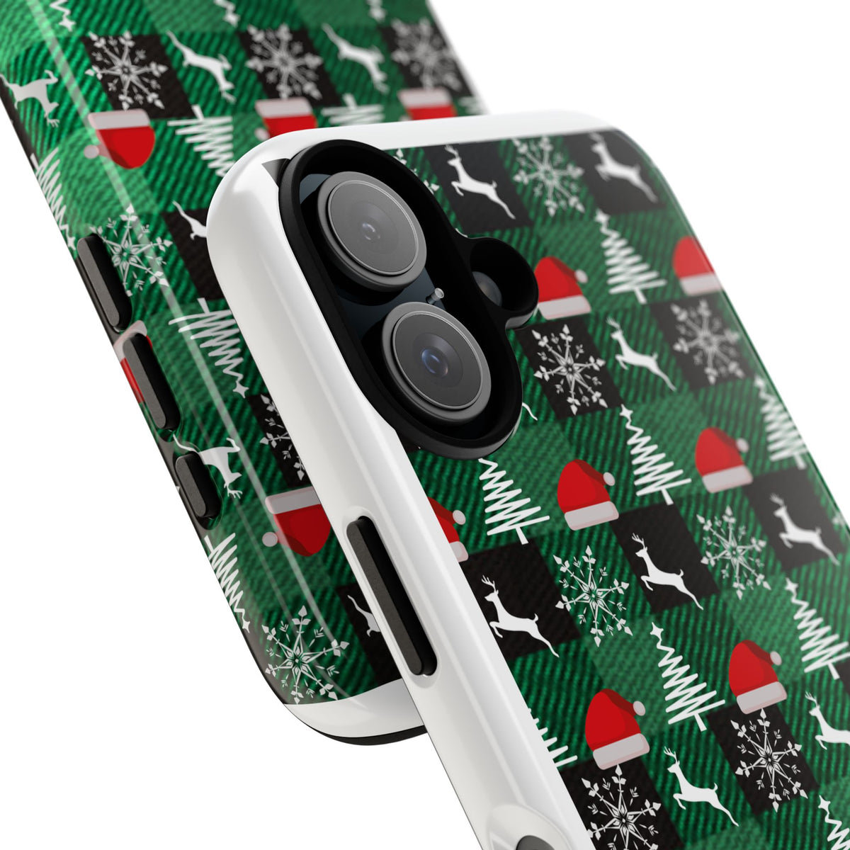 Christmas Plaid Phone Case – Santa Hats, Trees & Reindeer Holiday Pattern