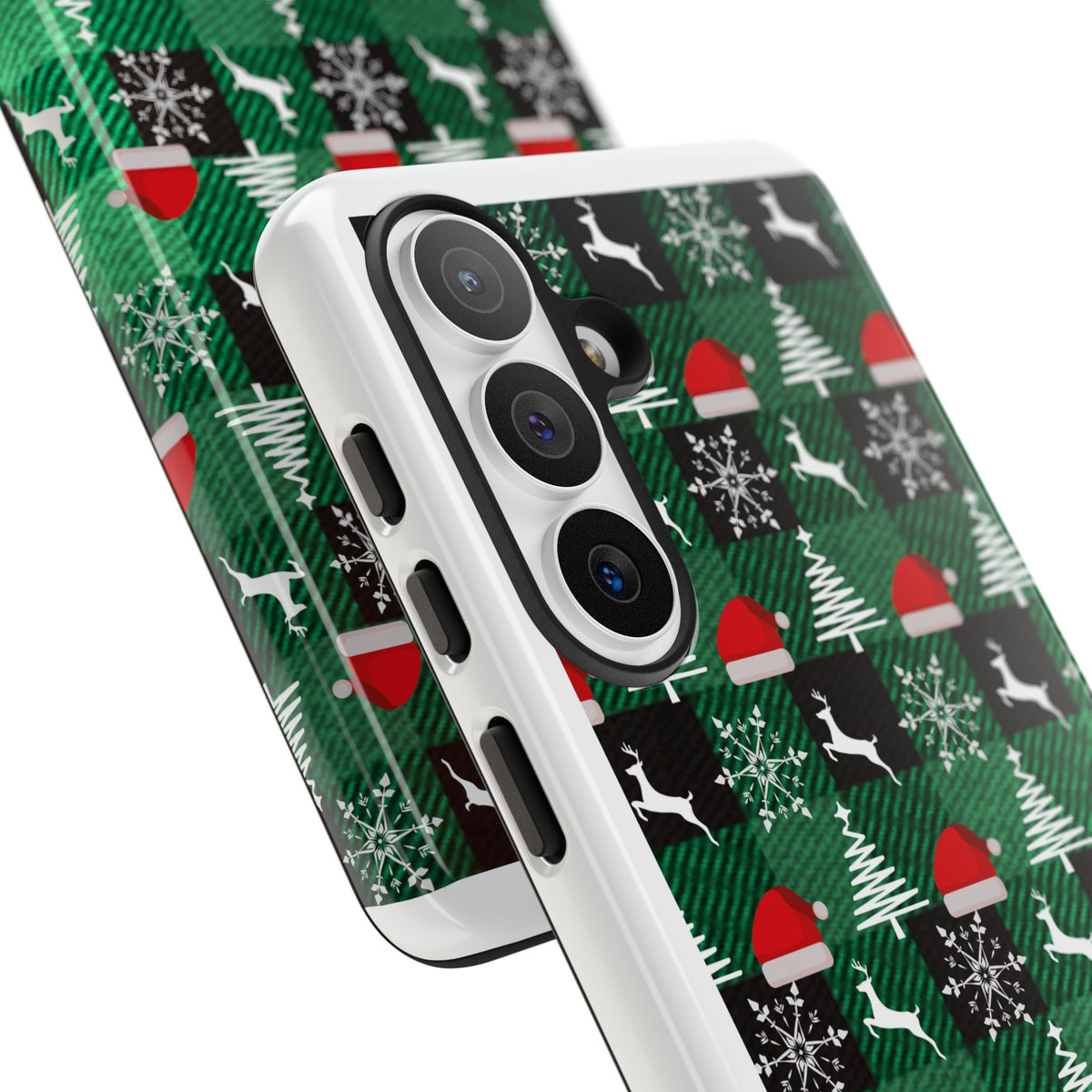 Christmas Plaid Phone Case – Santa Hats, Trees & Reindeer Holiday Pattern
