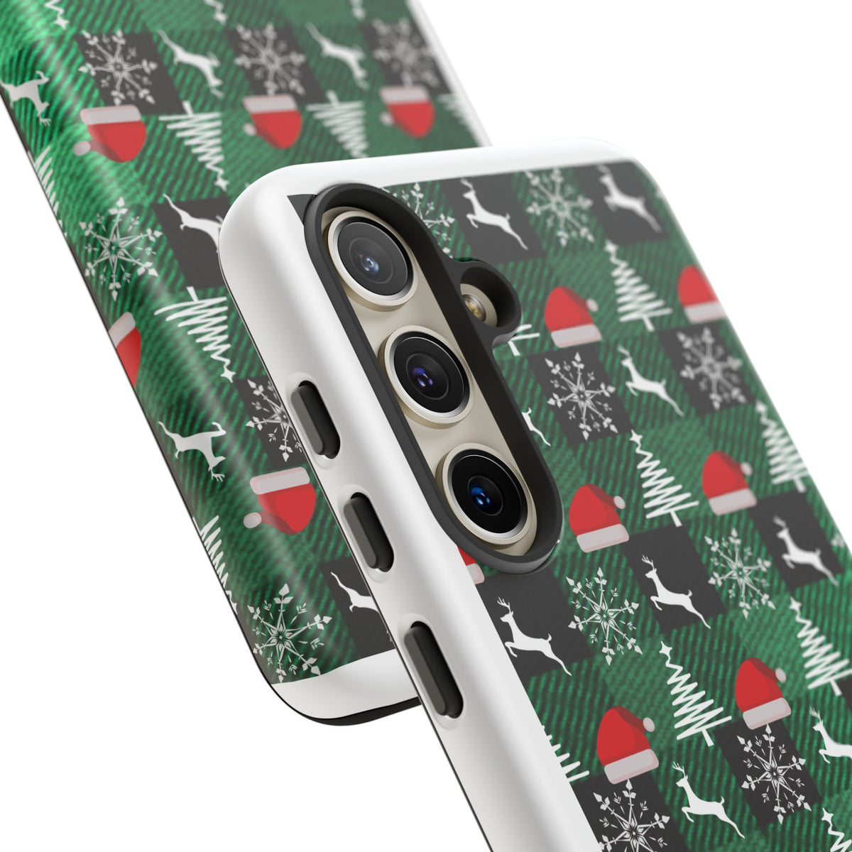 Christmas Plaid Phone Case – Santa Hats, Trees & Reindeer Holiday Pattern