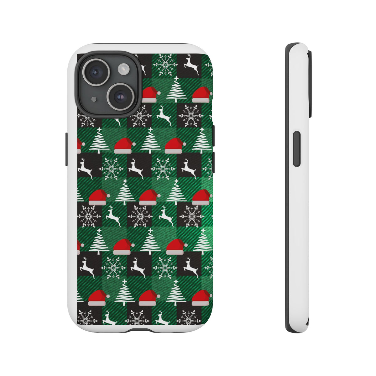 Christmas Plaid Phone Case – Santa Hats, Trees & Reindeer Holiday Pattern