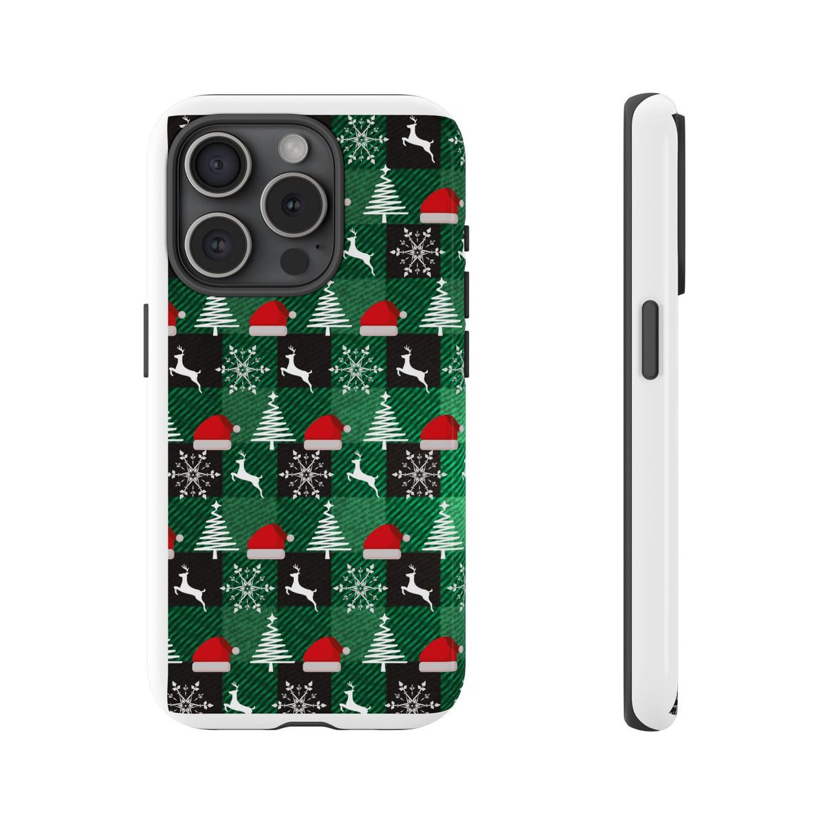Christmas Plaid Phone Case – Santa Hats, Trees & Reindeer Holiday Pattern