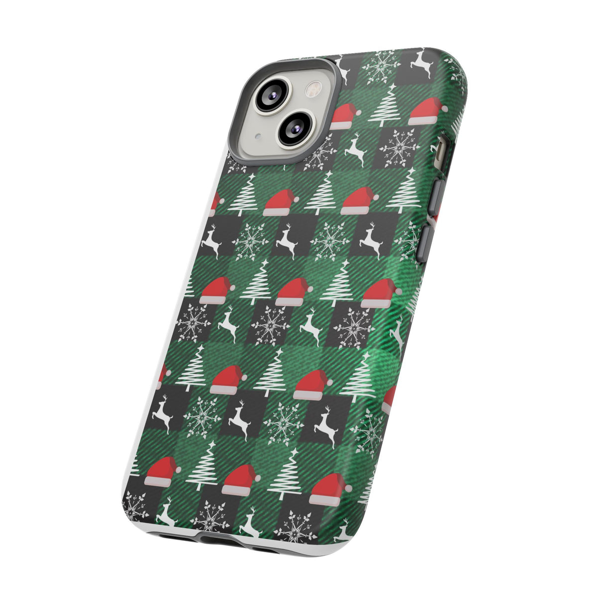 Christmas Plaid Phone Case – Santa Hats, Trees & Reindeer Holiday Pattern