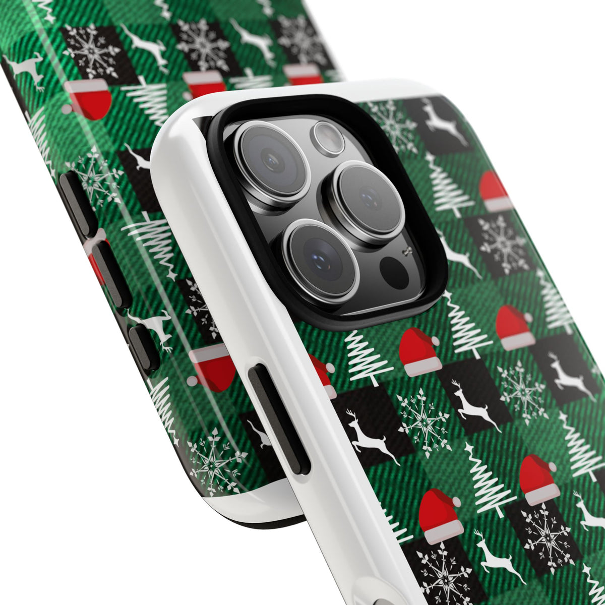 Christmas Plaid Phone Case – Santa Hats, Trees & Reindeer Holiday Pattern