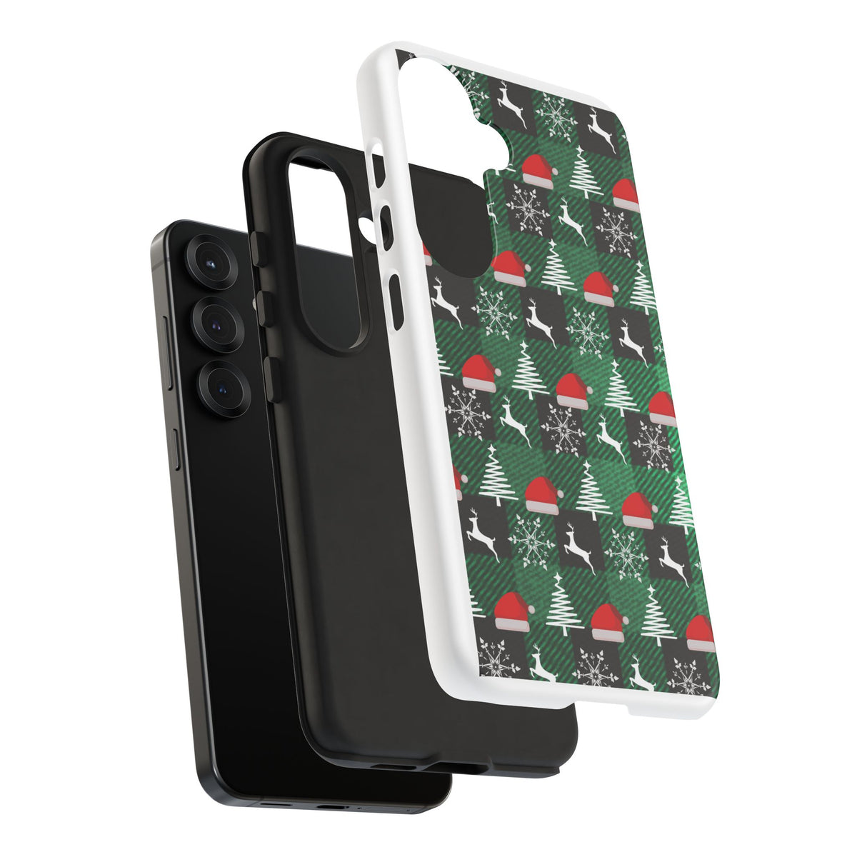 Christmas Plaid Phone Case – Santa Hats, Trees & Reindeer Holiday Pattern
