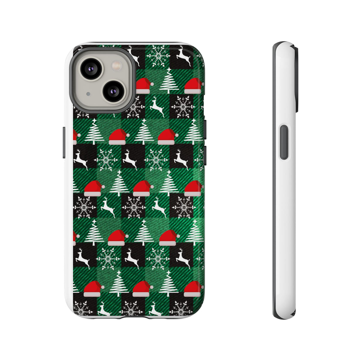 Christmas Plaid Phone Case – Santa Hats, Trees & Reindeer Holiday Pattern