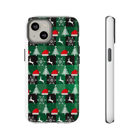 Christmas Plaid Phone Case – Santa Hats, Trees & Reindeer Holiday Pattern