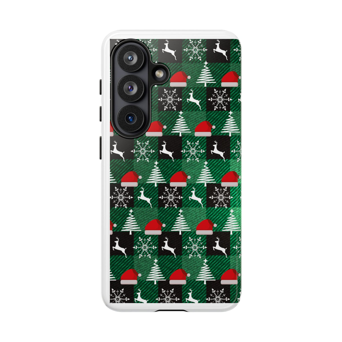 Christmas Plaid Phone Case – Santa Hats, Trees & Reindeer Holiday Pattern