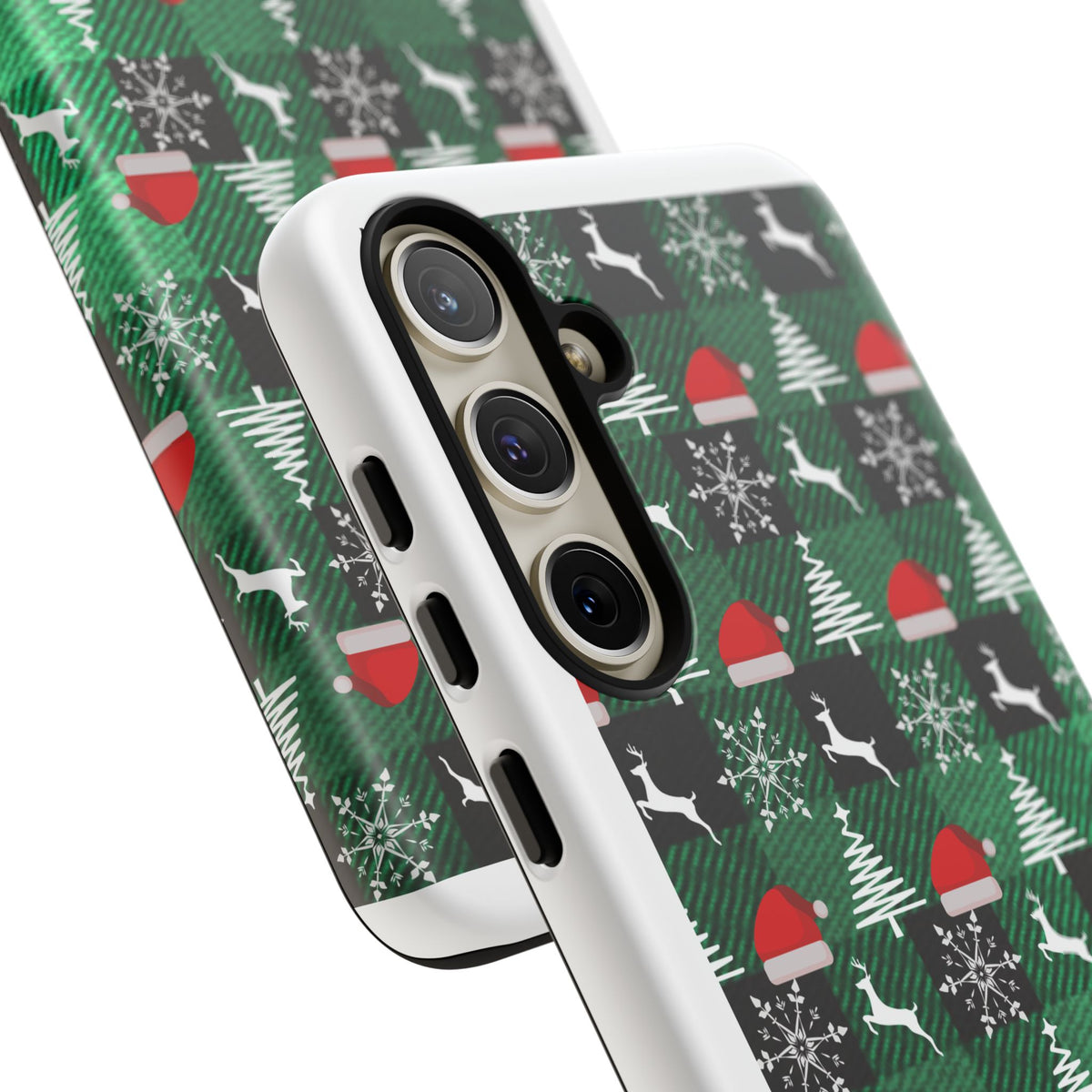 Christmas Plaid Phone Case – Santa Hats, Trees & Reindeer Holiday Pattern